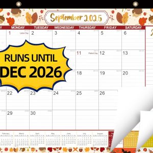 Desk Calendar 2025-2026 - 18 Months Calendar from September 2025 to December 2026, 2025-2026 Desk Calendar with Thick Paper, 12" x 17", Black