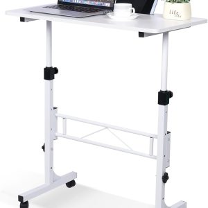 KLSMYHOKI Standing Desk Adjustable Height, Mobile Stand Up Desk with Wheels Small Computer Desk Rolling Desks, Portable Laptop Desk White Standing Table Home Office Desks 16"x31.5" Height 27"-43.5"