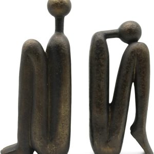 Lukitas Thinker Decorative Bookends, Non-Slip Book Holder, Book Ends for Shelves Living Room Office Home Decor, Resin, 1Pair/2Piece 9''