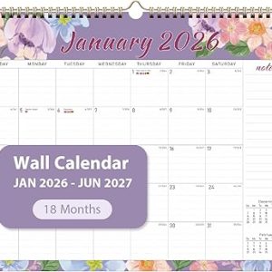 2026 Wall Calendar, 18 Monthly Wall Calendar from January 2026 to June 2027, Paper Desk Planner(11'' x 8.5''), Hanging for Teacher Family School Office Supplies Visit the ROZZBY Store 4.5 4.5 out of 5 stars